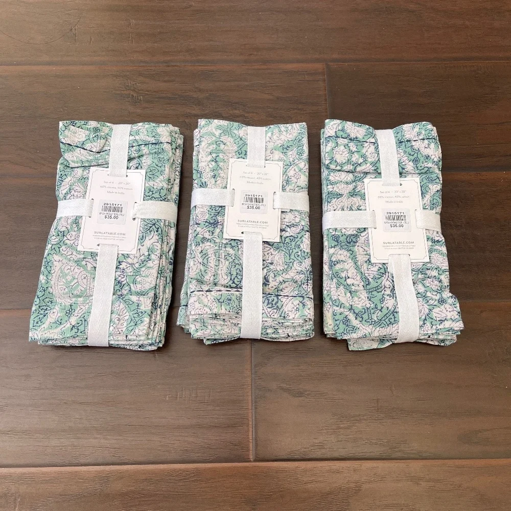Sur La Table vintage scroll Blue Teal Cloth Napkins 20